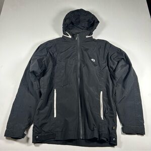 Vtg Enjoi Skateboarding Bomber Windbreaker Jacket Hideaway Hood Mens Large Black